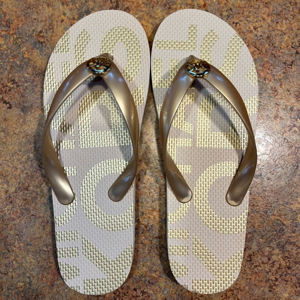 Michael Kors Gold Flip Flops - 8